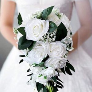 Beautiful waterfall white wedding bouquet